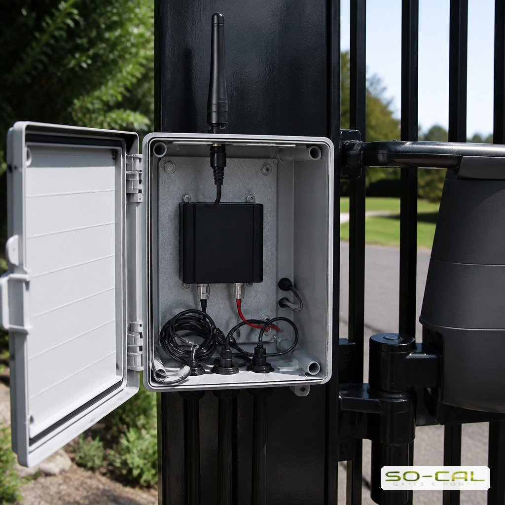 Cellular gate control hub in a weatherproof enclosure