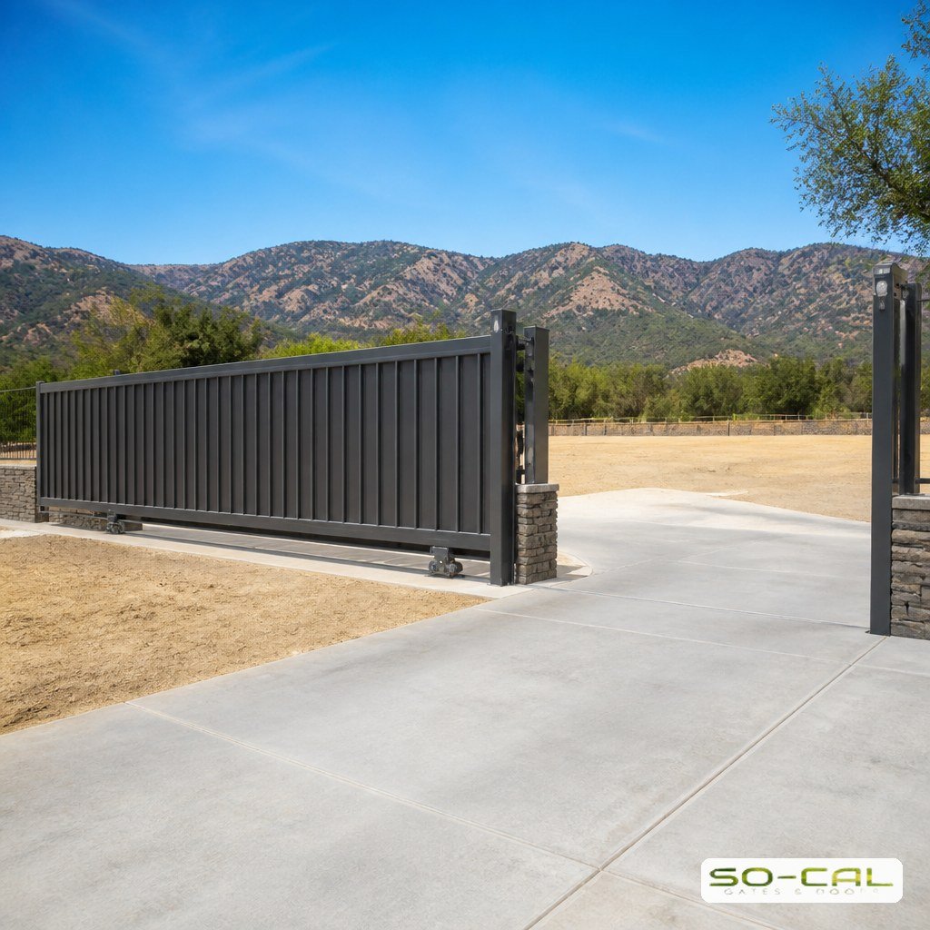 Cantilever slide gate parked open in the clear fence line an electric driveway gate needs